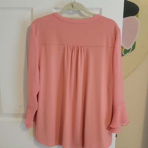 Charter Club SzXL sheer overlay lined sheer angel sleeve peach Pleated Blouse - Picture 6 of 6